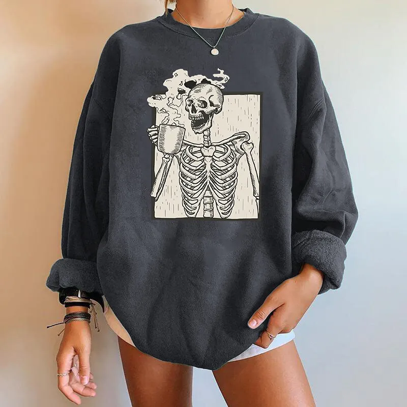 Übergroßes Sweatshirt mit Skelett-Grafik für Damen - Image 2