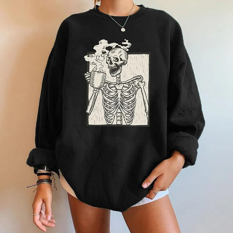 Übergroßes Sweatshirt mit Skelett-Grafik für Damen - Image 3