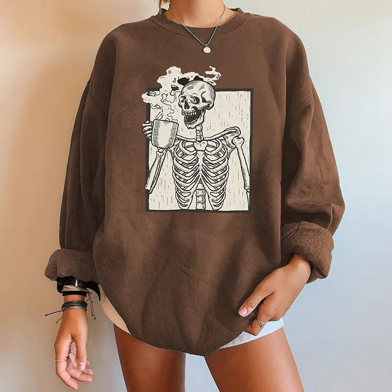 Übergroßes Sweatshirt mit Skelett-Grafik für Damen - Image 4