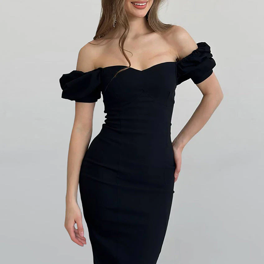 Ulyana-Damen elegantes Off-Shoulder Kleid mit Puffärmeln - Image 4