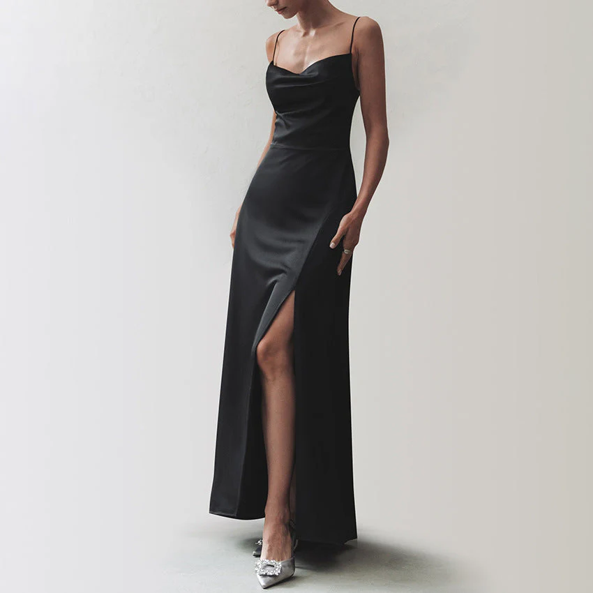 Umni- Damen elegantes Maxikleid mit verführerischem Schlitz - Image 3