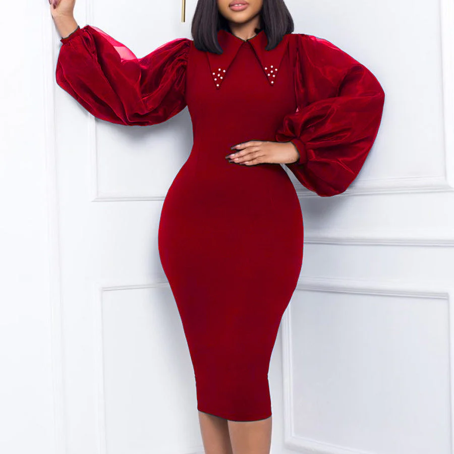Unaida- Damen Etuikleid mit eleganten Puffärmeln und Verzierungen - Image 2