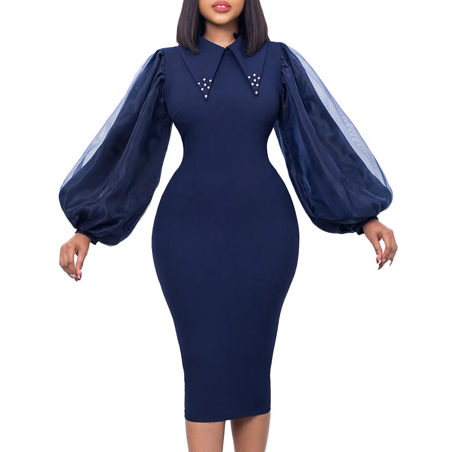 Unaida- Damen Etuikleid mit eleganten Puffärmeln und Verzierungen - Image 3