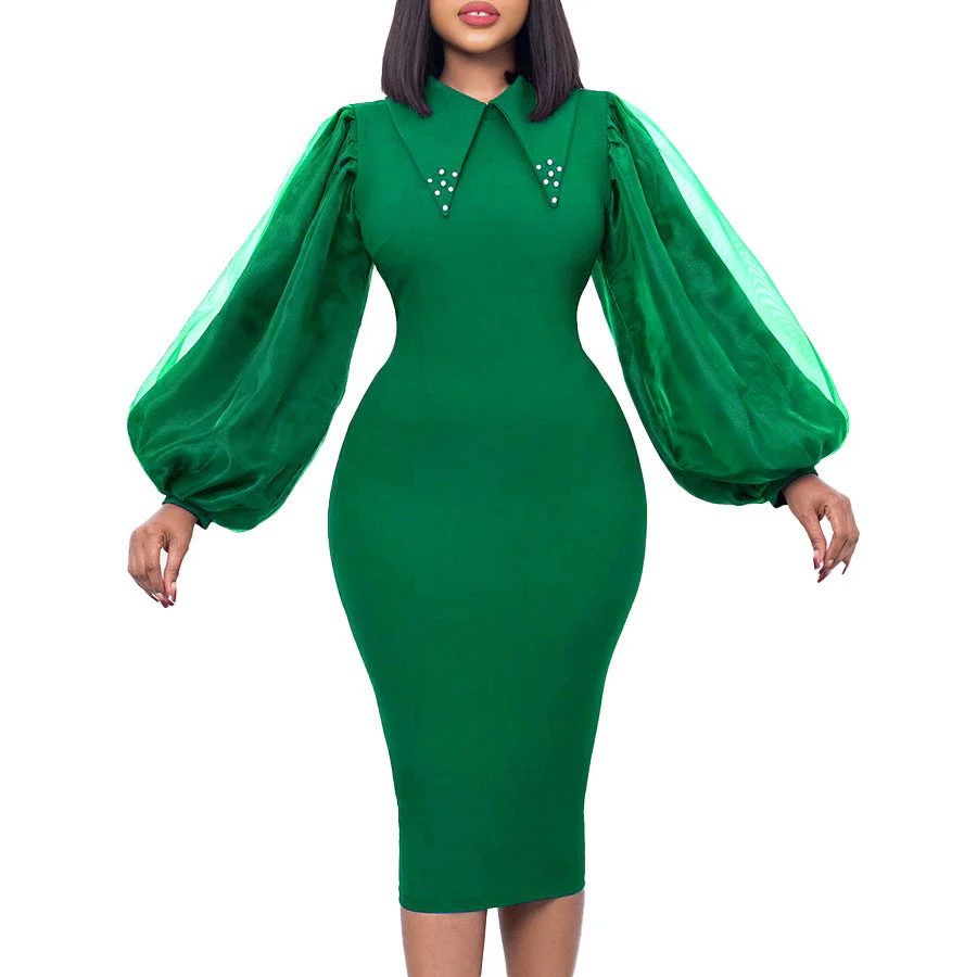 Unaida- Damen Etuikleid mit eleganten Puffärmeln und Verzierungen - Image 4