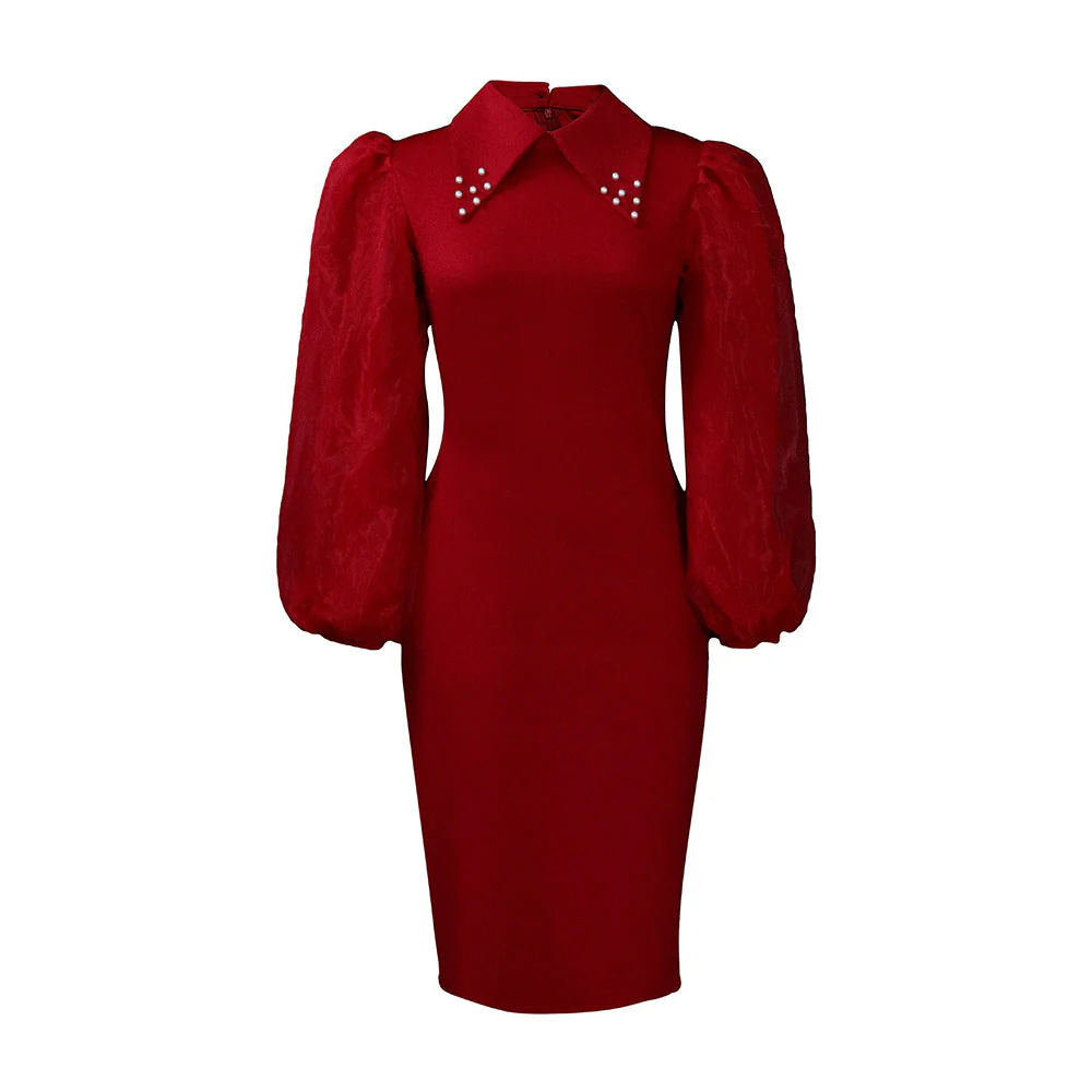 Unaida- Damen Etuikleid mit eleganten Puffärmeln und Verzierungen - Image 5