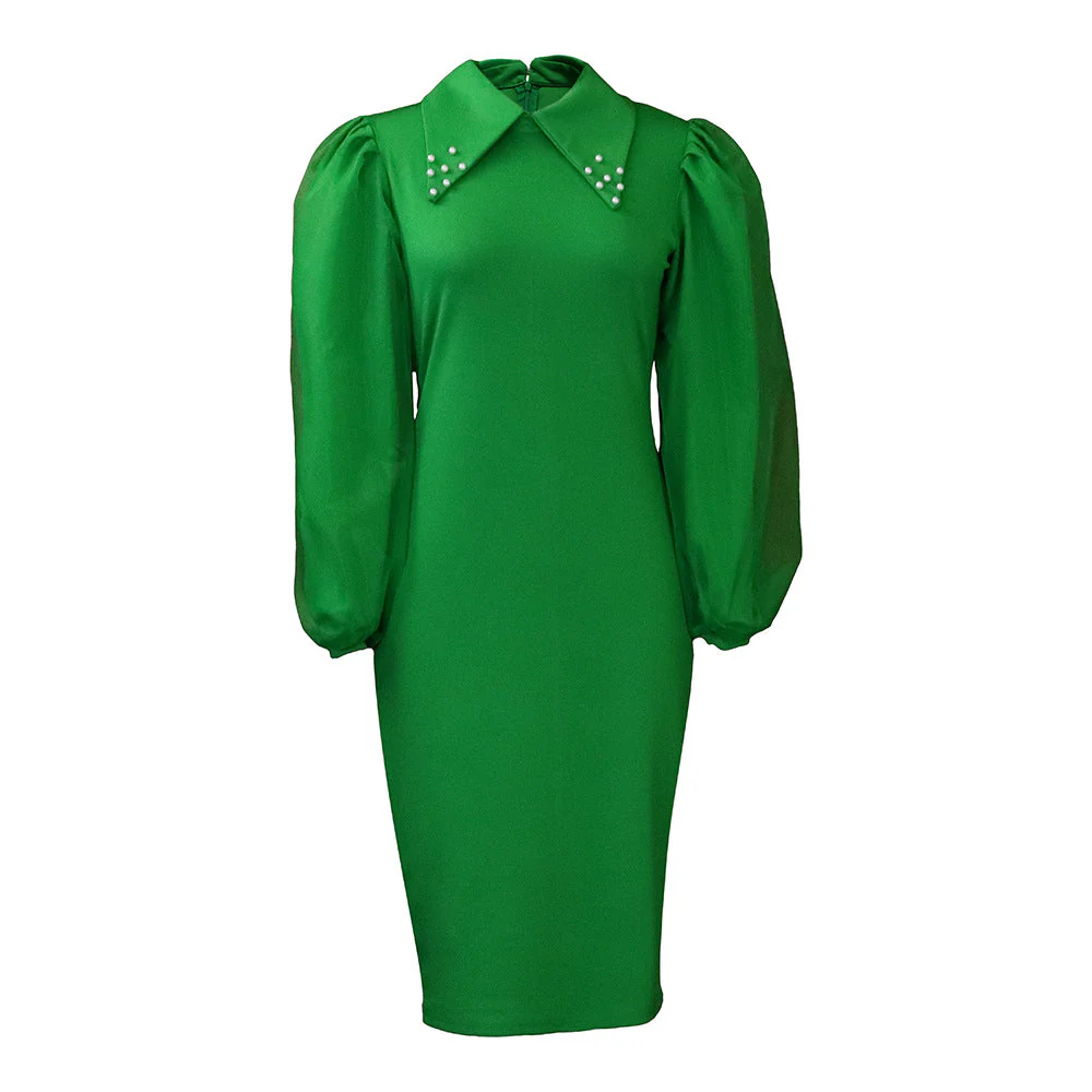 Unaida- Damen Etuikleid mit eleganten Puffärmeln und Verzierungen - Image 6