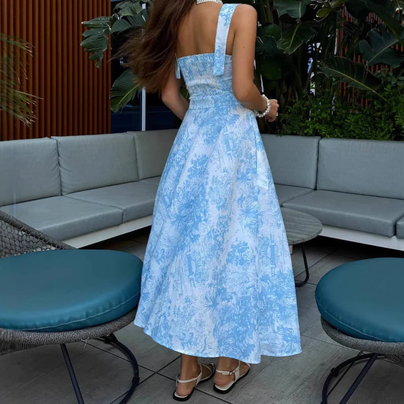 Undreane- Damen elegantes Maxikleid mit Ausschnitt und  Blumenmuster - Image 3