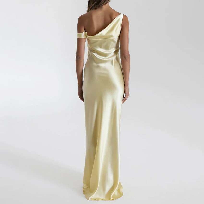 Unee- Damen elegantes Maxikleid mit asymmetrischem und Satin - Image 2
