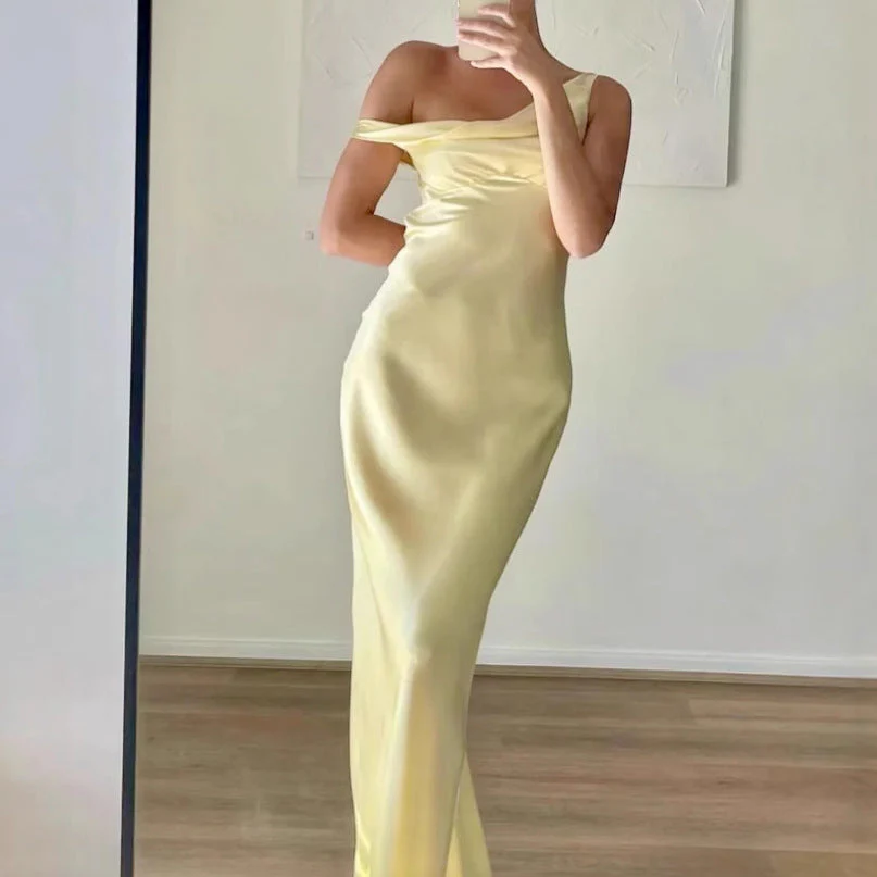 Unee- Damen elegantes Maxikleid mit asymmetrischem und Satin - Image 5