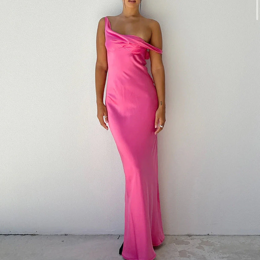 Unee- Damen elegantes Maxikleid mit asymmetrischem und Satin - Image 7