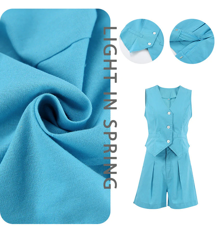 Ursina- Damen Geschmeidiges Leinen Set mit ärmelloser Weste - Image 4