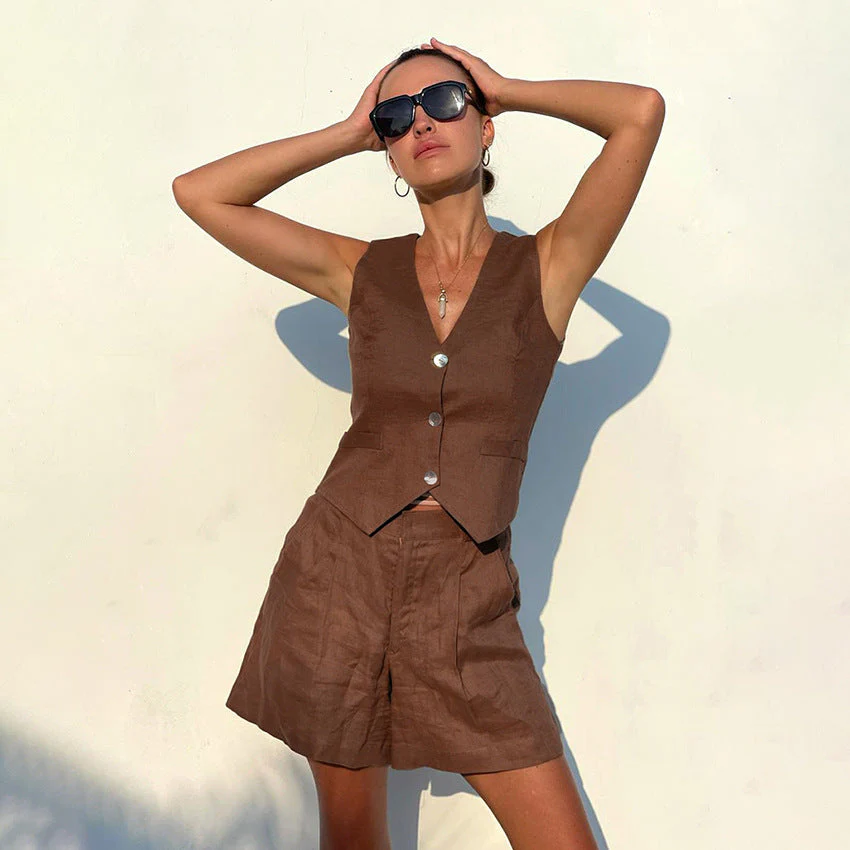 Ursina- Damen Geschmeidiges Leinen Set mit ärmelloser Weste - Image 8