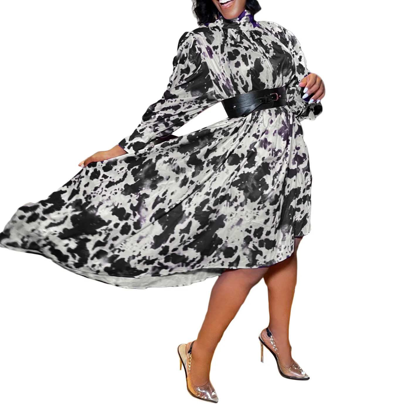 Ursula- Damen asymmetrisches Kleid mit hohen Kragen - Image 3