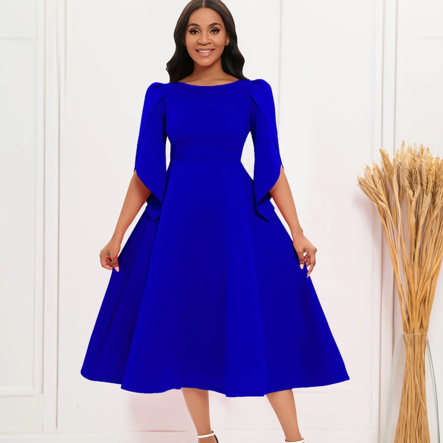 Urszula- Damen A-linien Kleid mit eleganten Puffärmeln - Image 2