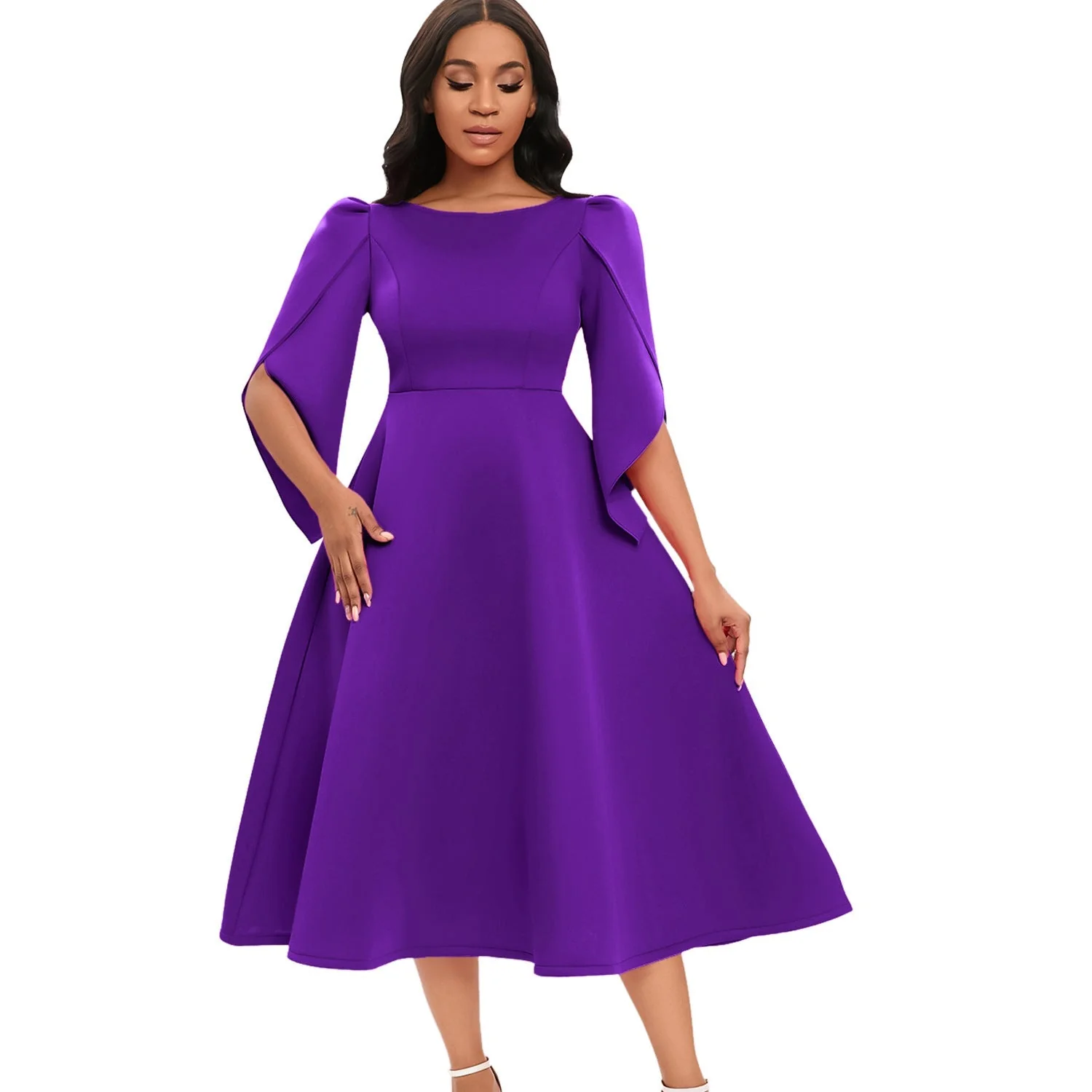 Urszula- Damen A-linien Kleid mit eleganten Puffärmeln - Image 4