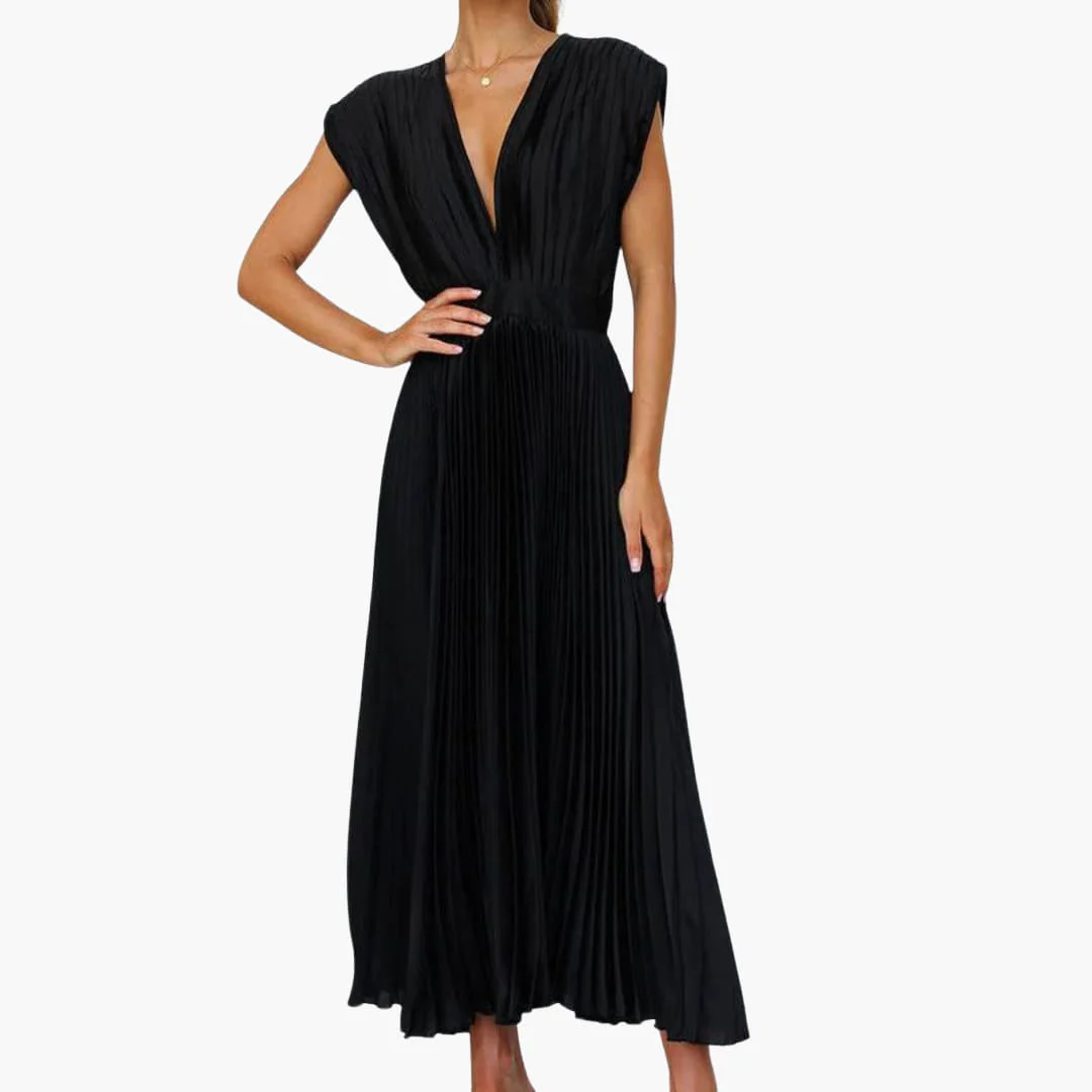 V-Ausschnitt Midi Abendkleid für Frauen - Elegante Faltenoptik - Image 2