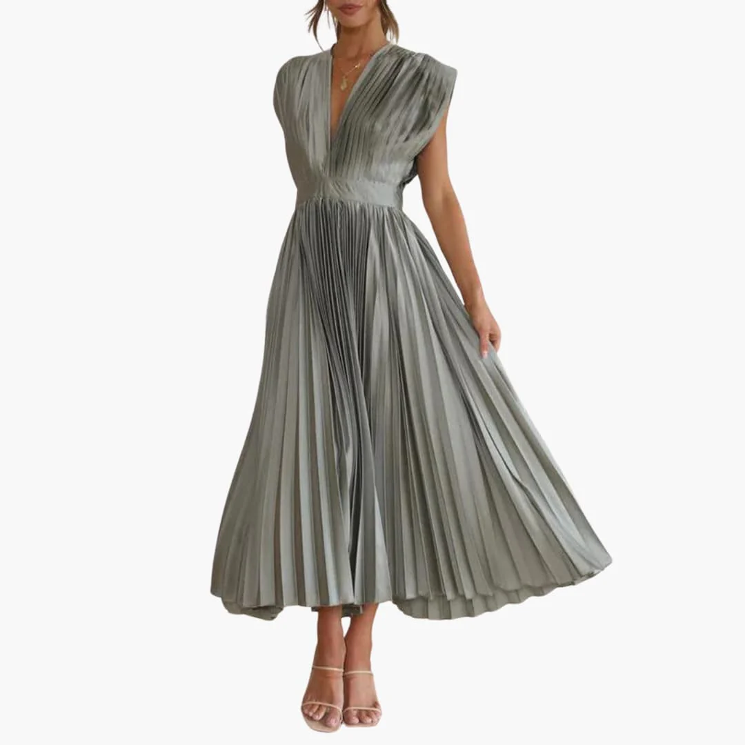 V-Ausschnitt Midi Abendkleid für Frauen - Elegante Faltenoptik - Image 4