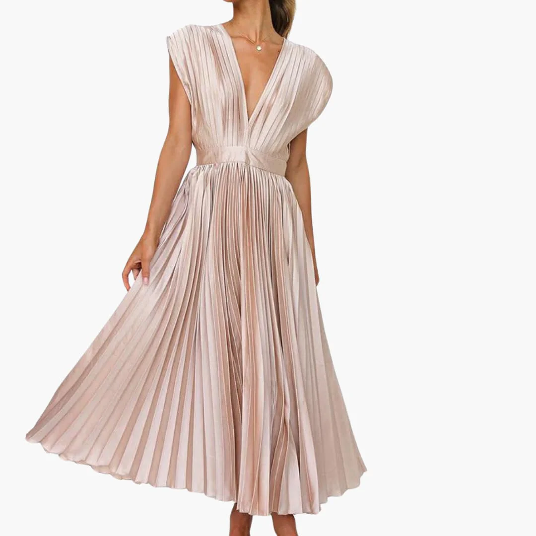 V-Ausschnitt Midi Abendkleid für Frauen - Elegante Faltenoptik - Image 5