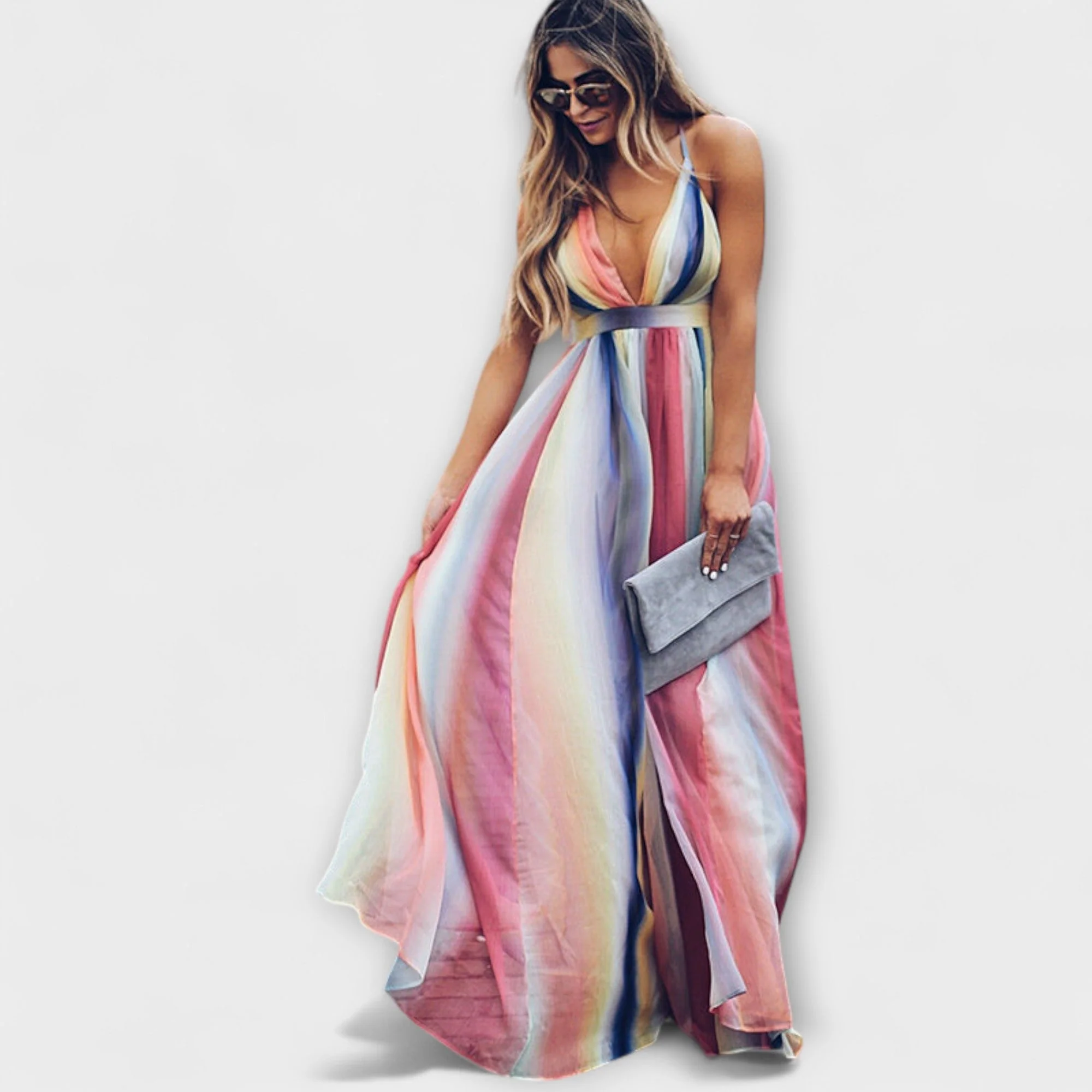 V-Neck Multicolored Striped Dress for Women - Image 5