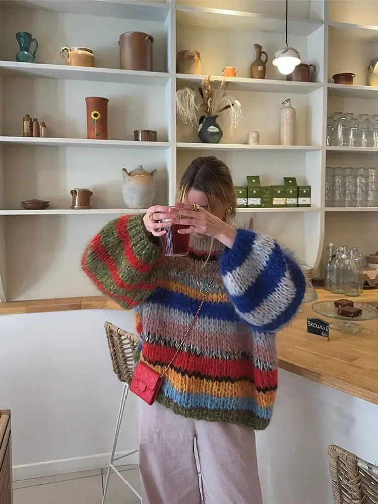Valeria – Damen Grobstrick Pullover Mit Streifenstruktur - Image 2