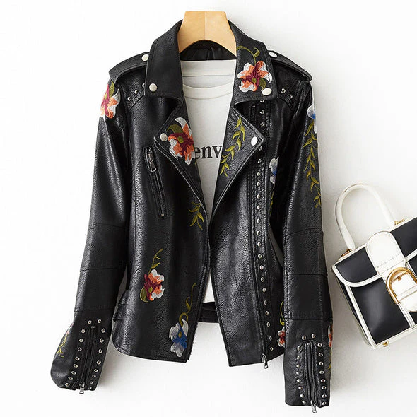 Valeria – Damen Lederjacke Mit Floralem Stickdesign - Image 5