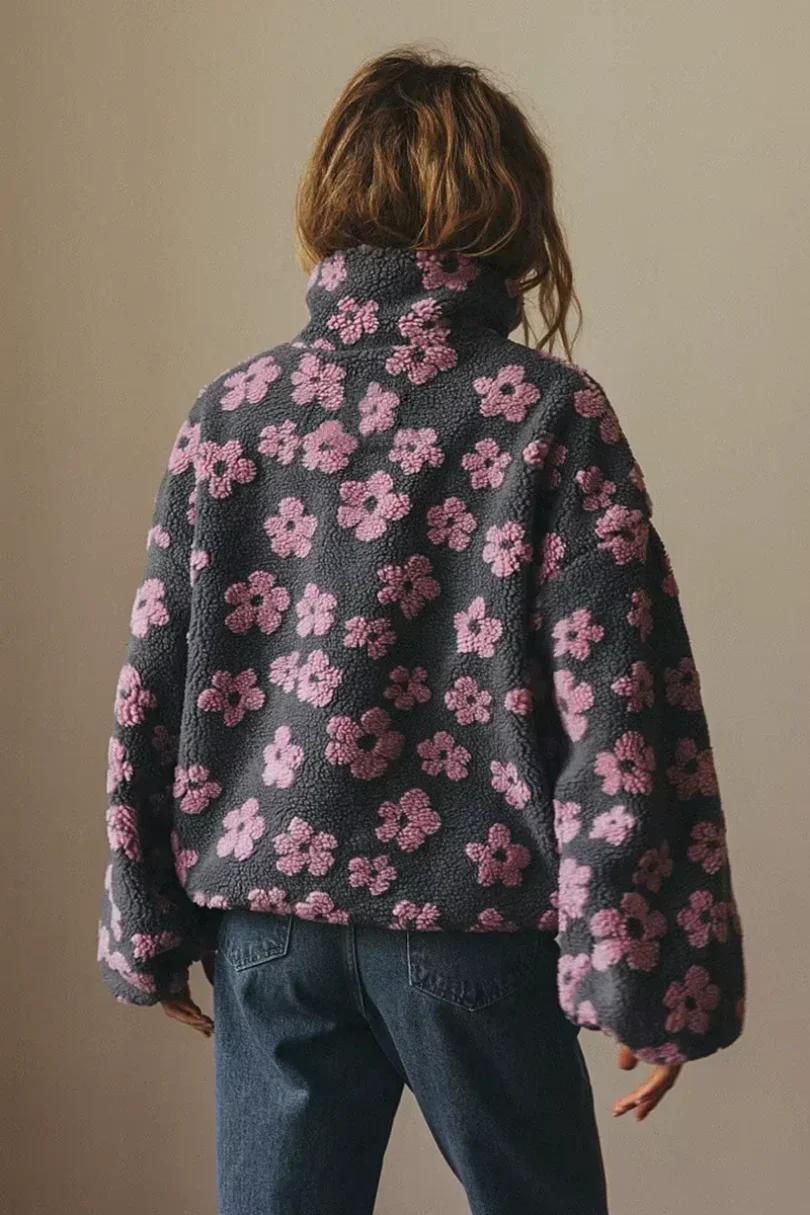 Valeria – Lässiger Teddy Damen Half-Zip Pullover mit Muster - Image 5