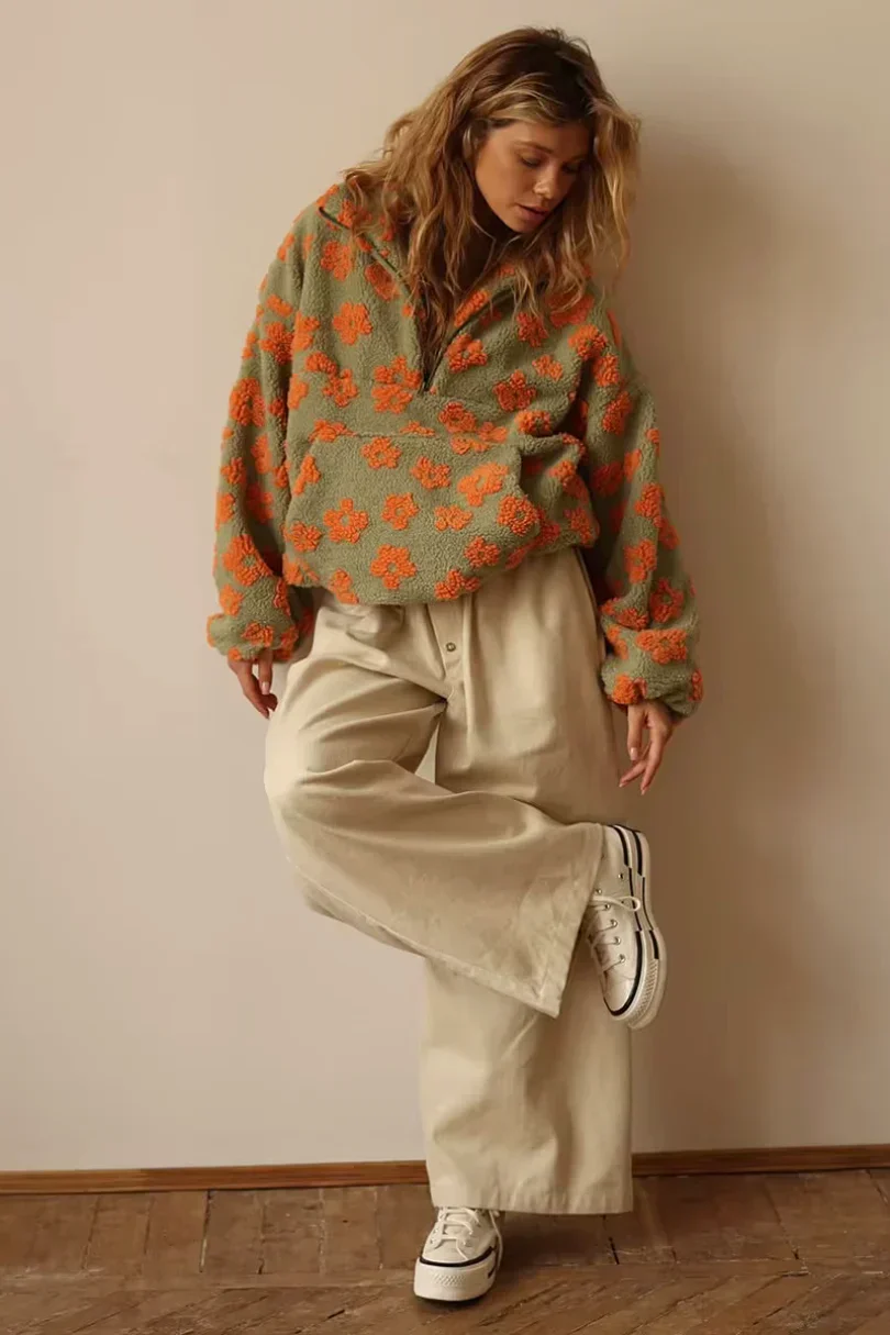 Valeria – Lässiger Teddy Damen Half-Zip Pullover mit Muster - Image 6