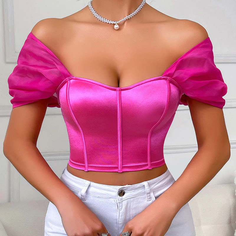 Vasilisa- Damen festlicher Bustier Oberteil mit transparenten Ärmeln - Image 4