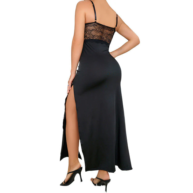 Verena- Damen elegantes Maxikleid mit Spitzenoberteil und Schlitzdetails - Image 3