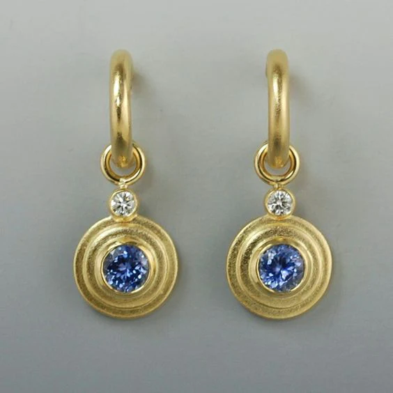 Vergoldete Vintage-Ohrringe mit blauem Zirkonia-Inlay