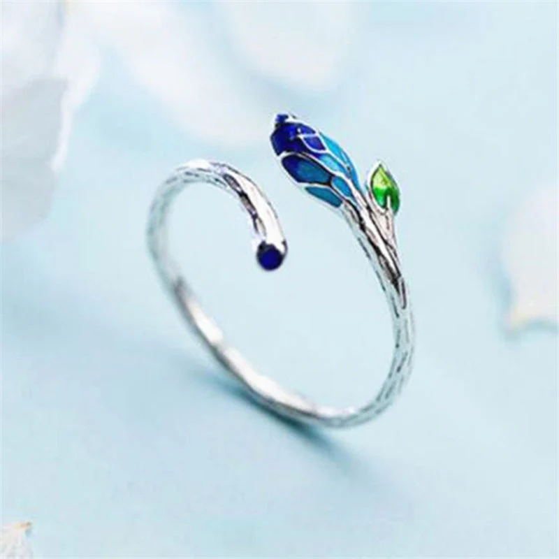 Verstellbarer Blattring mit Blauer und Grüner Emaille auf Sterlingsilber - Image 2