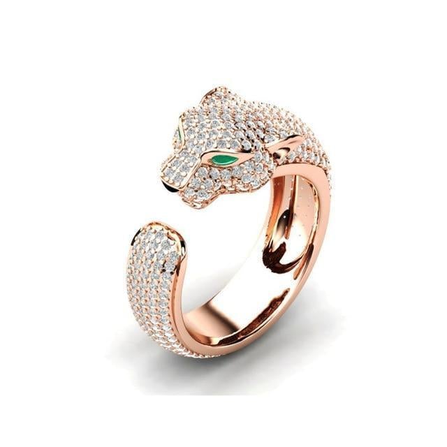 Verstellbarer Jaguar-Ring aus 18K Silber und 18K Roségold mit Grünen Zirkonia-Augen - Image 2