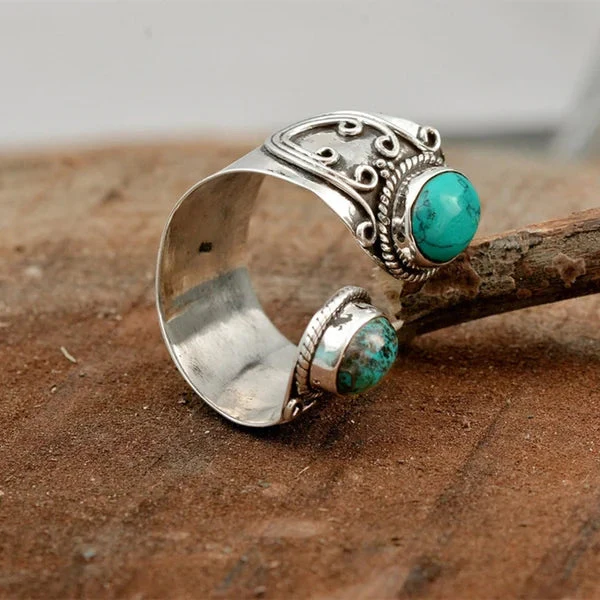 Verstellbarer Ring mit doppeltem Türkisbesatz - Image 2
