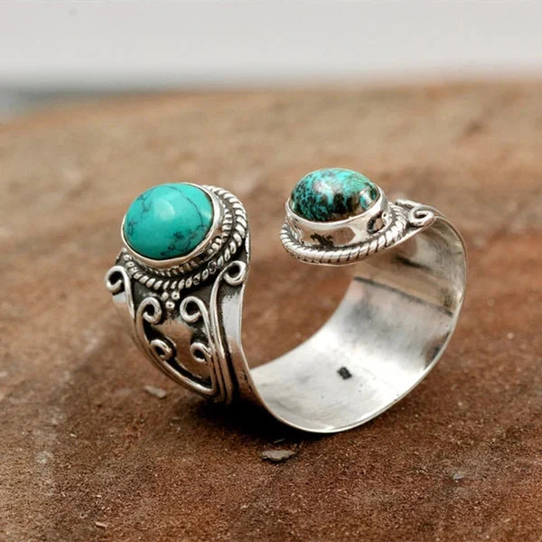 Verstellbarer Ring mit doppeltem Türkisbesatz - Image 3