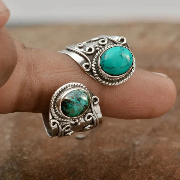 Verstellbarer Ring mit doppeltem Türkisbesatz - Image 4