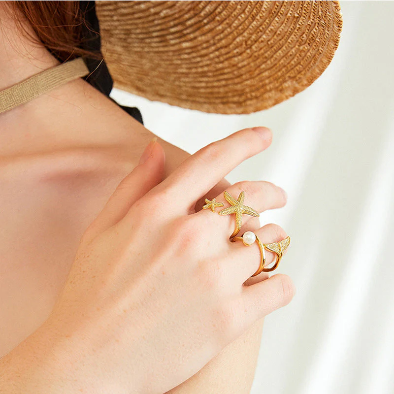 Verstellbarer Seestern-Ring in Silber und Gold - Image 4