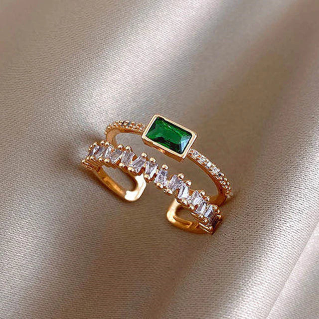 Verstellbarer Smaragdring mit Zirkonia in Gold - Image 2
