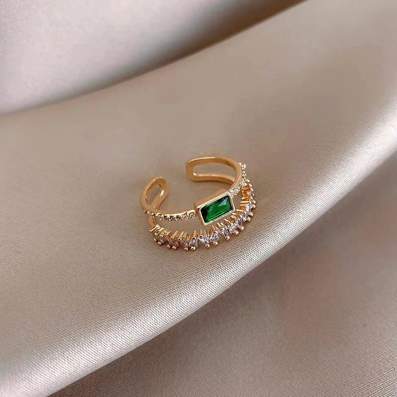 Verstellbarer Smaragdring mit Zirkonia in Gold - Image 3