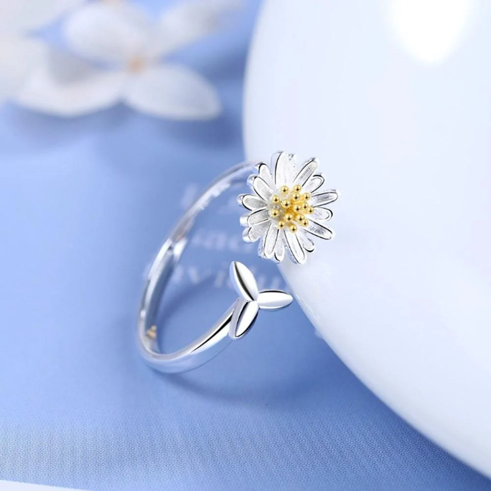 Verstellbarer Sonnenblumenring aus Silber - Image 2