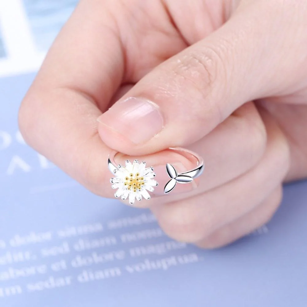 Verstellbarer Sonnenblumenring aus Silber - Image 3