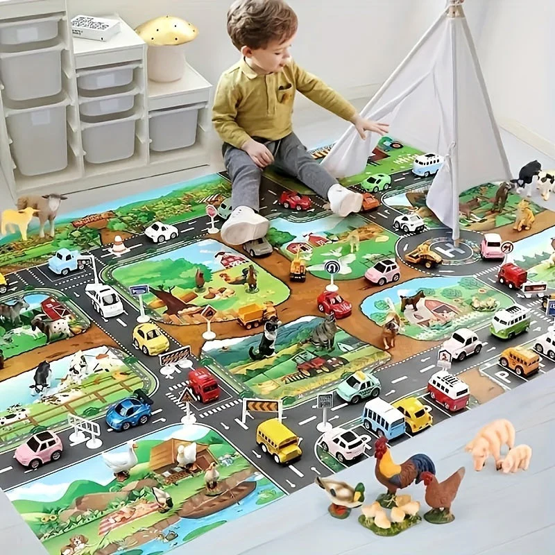 VibrantPlay | Interaktive Spielmatte für Kinder – Farbenfrohes Bauernhof- und Verkehrsmotiv - Image 5