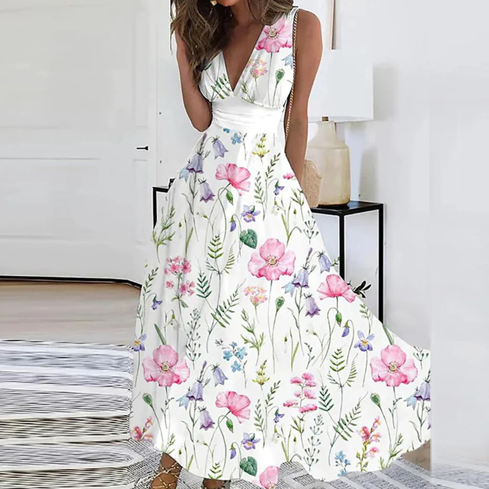 Victoria | Elegantes und luftiges Blumenkleid mit V-Ausschnitt für Frauen