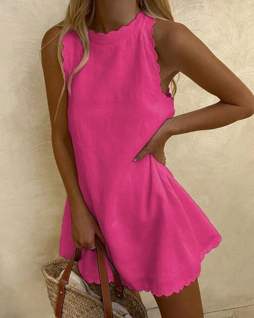 Viela – Ärmelloses Leinen-Minikleid mit gewelltem Saum - Image 4