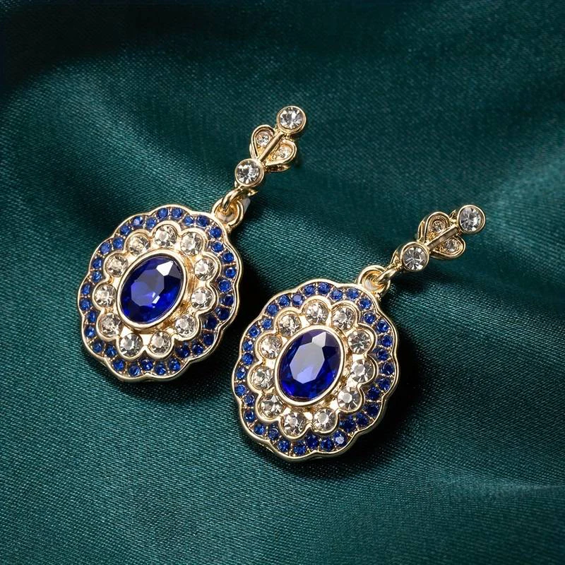 Vintage Blau Kristall Mandala Ohrringe
