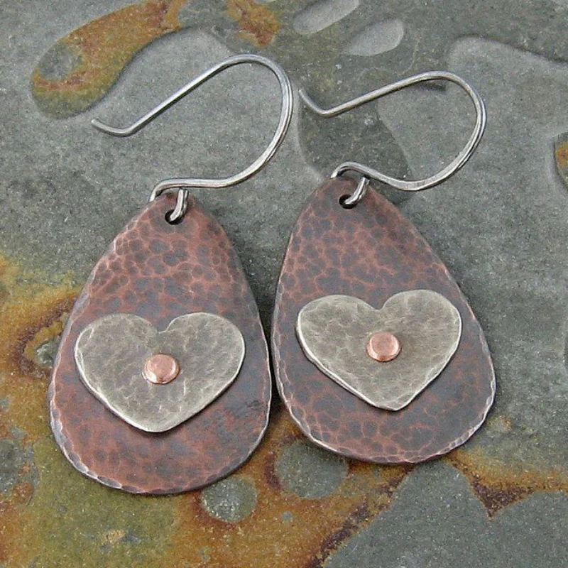 Vintage Bronze Silber Herz Ohrringe
