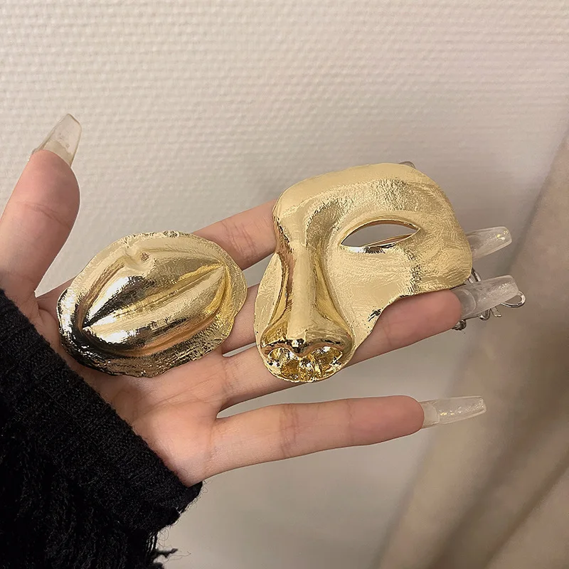 Vintage Gothic Punk Damen Brosche Lippen Gold - Image 6