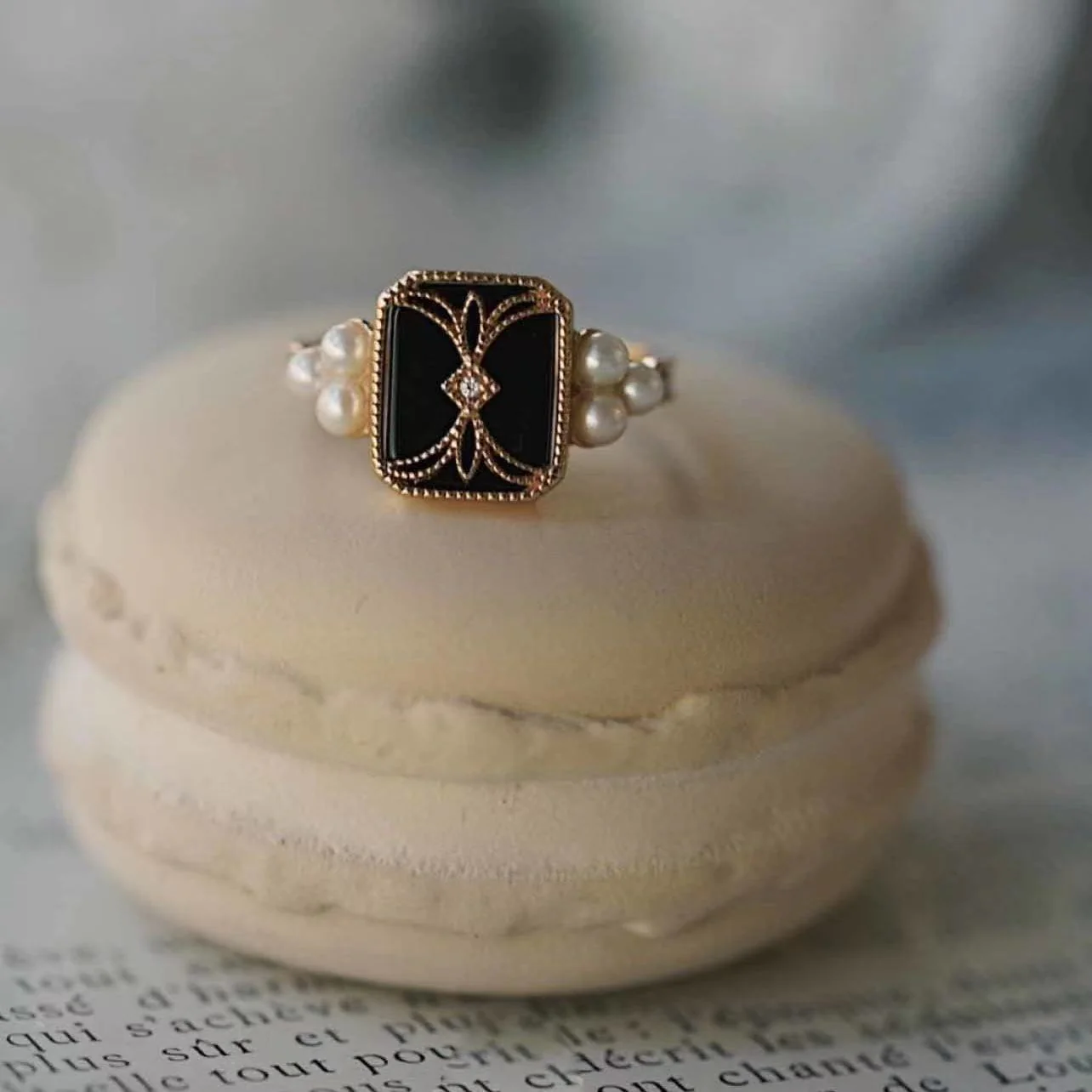 Vintage Luxus Perle Emaille Ringe - Image 2