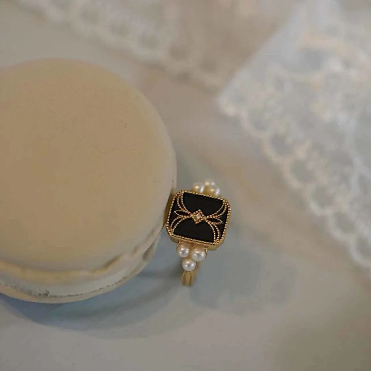 Vintage Luxus Perle Emaille Ringe - Image 3