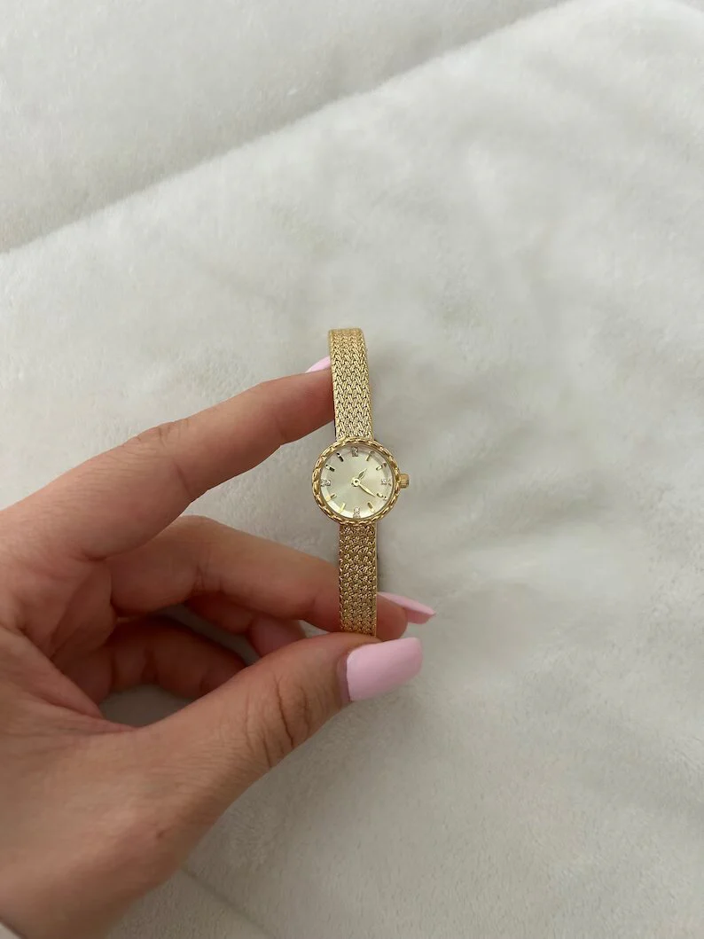 Vintage Messing Gold Damen Armbanduhr - Image 2
