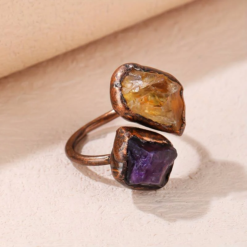 Vintage Natural Intarsien Stein Ring - Image 2